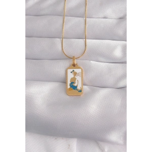 316L Çelik Gold Renk Beyaz Mineli Kız Figür Tarot Kolye