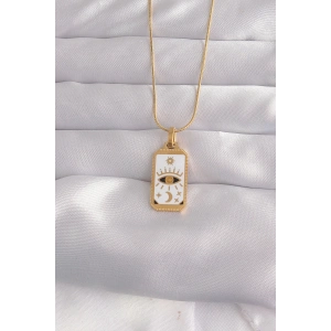 316L Çelik Gold Renk Beyaz Mineli Göz Figür Tarot Kolye