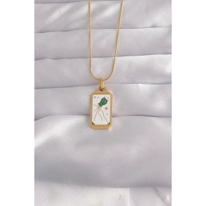 316L Çelik Gold Renk Beyaz Mineli Tarot Kolye
