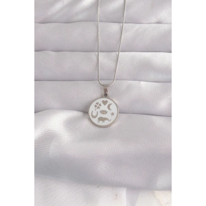 316L Çelik Gümüş Renk Beyaz Mineli Karışık Figürlü Tarot Kolye