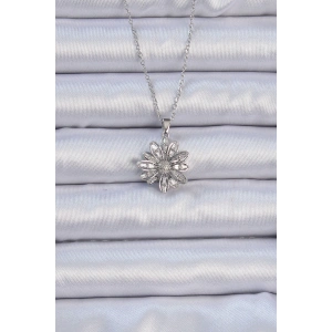 316L Çelik Zincir Gümüş Renk Zirkon Taşlı Çiçek Kolye