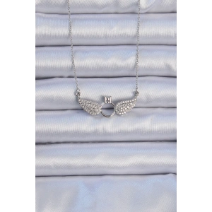 316L Çelik Zincir Gümüş Renk Kanatlı Tektaş Kolye