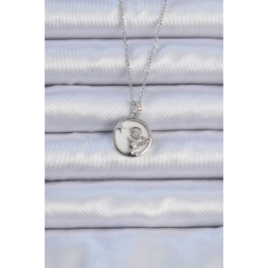 316L Çelik Zincir Gümüş Renk Zirkon Taşlı Mineli Melek Kolye