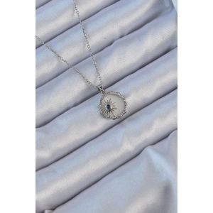 316L Çelik Gümüş Renk Zirkon Taşlı Mineli Kutup Yıldızı Kolye