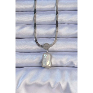 316L Çelik Gümüş Renk İtalyan Zincir Ezme Taşlı Kolye