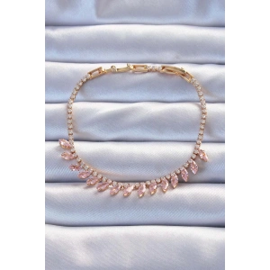 Pirinç Vip Seri Altın Renk Pembe Zirkon Taşlı Bileklik