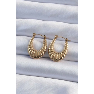 316L Çelik Gold Renk Bombeli Baklava Kesim Kadın Küpe