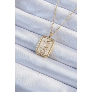 316L Çelik Zincir Altın Renk Zirkon Taşlı Çerçeveli Tarot Kolye