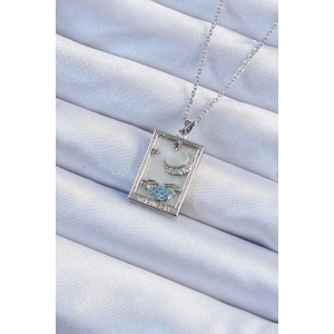 316L Çelik Zincir Gümüş Renk Zirkon Taşlı Ay Figürlü Tarot Kolye