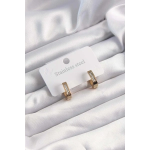 316L Çelik Altın Renk Zirkon Taşlı Halka Model Küpe