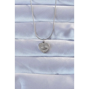 316L Gümüş Renk Zirkon Taşlı İşlemeli Göz Detay Kalp Kolye