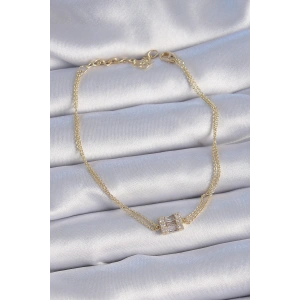 Pirinç Gold Renk Kare Zirkon Taşlı Kadın Bileklik