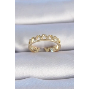 Pirinç Gold Renk Zirkon Taşlı V Model Kadın Yüzük