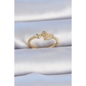 Pirinç Gold Renk Zirkon Taşlı Kalp Model Kadın Yüzük
