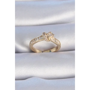 Pirinç Gold Renk Zirkon Taşlı Düğüm Model Kadın Yüzük