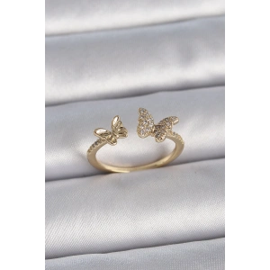 Pirinç Gold Renk Ayarlanabilir Zirkon Taşlı Kelebek Model Kadın Yüzük