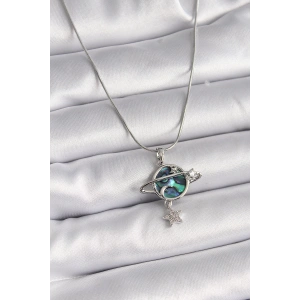 316L Çelik Gümüş Renk Zincir Zirkon Taşlı Gezegen Model Kadın Kolye