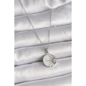 316L Çelik Gümüş Renk Zincir Beyaz Sedefli Gün Batımı Model Kadın Kolye