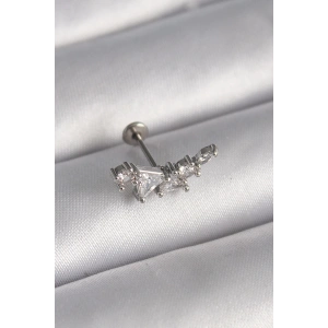 316L Çelik Gümüş Renk Zirkon Taşlı Tragus Piercing