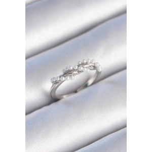 Pirinç Gümüş Renk Sarmal İnci Model Kadın Yüzük