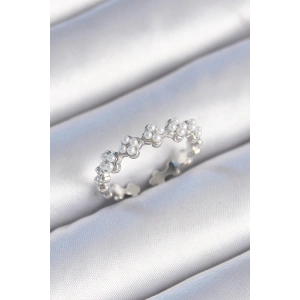 Pirinç Gümüş Renk İncili Yonca Model Kadın Yüzük