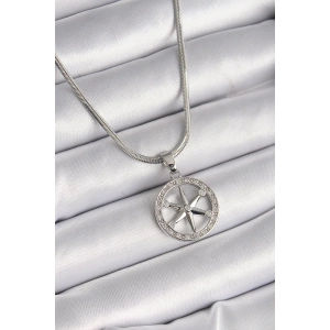 316L Çelik Gümüş Renk İtalyan Zincir Zirkon Taşlı Kutup Yıldız Model Kadın Kolye