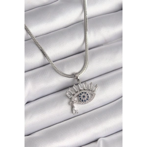 316L Çelik Gümüş Renk İtalyan Zincir Zirkon Taşlı Göz Model Kadın Kolye