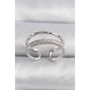 Pirinç Gümüş Renk Zirkon Taşlı Kadın Yüzük