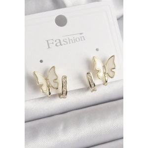 Pirinç Gümüş Renk Zirkon Taş Detaylı Beyaz Sedefli Kelebek Model Kadın Küpe