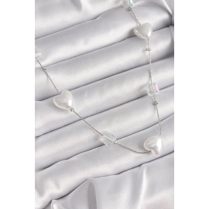 Pirinç Gümüş Renk Beyaz İnci Kalp Model Kadın Kolye