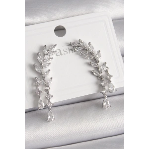 Pirinç Gümüş Renk Zirkon Taşlı Başak Model Kadın Küpe