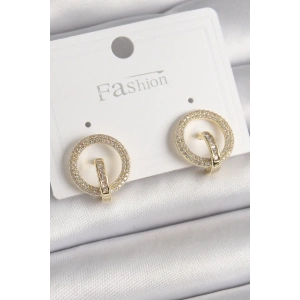 Pirinç Gold Renk Zirkon Taşlı Halka Model Kadın Küpe