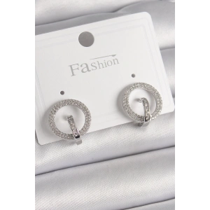 Pirinç Gümüş Renk Zirkon Taşlı Halka Model Kadın Küpe