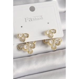 Pirinç Gold Renk Zirkon Taşlı Damla Model Kadın Küpe