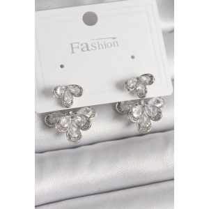 Pirinç Gümüş Renk Zirkon Taşlı Damla Model Kadın Küpe