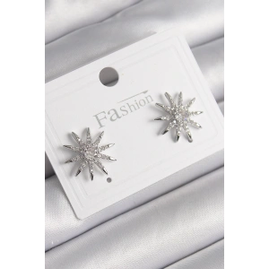 Pirinç Gümüş Renk Zirkon Taşlı Yıldız Model Kadın Küpe