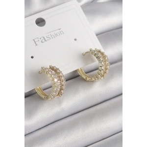 Pirinç Gold Renk Zirkon Taşlı Halka Model Kadın Küpe