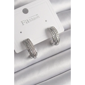 Pirinç Gümüş Renk Zirkon Taşlı Yarım Halka Model Kadın Küpe