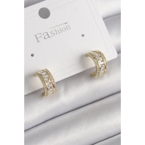 Pirinç Gold Renk Zirkon Taşlı Halka Model Kadın Küpe