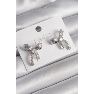 Pirinç Gümüş Renk Zirkon Taşlı Fiyonk Model Kadın Küpe