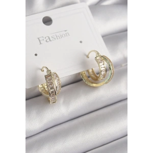 Pirinç Gold Renk Zirkon Taşlı Halka Model Kadın Küpe
