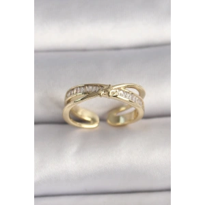 Pirinç Gold Renk Zirkon Taşlı Yıldız Detaylı Ayarlanabilir Kadın Yüzük