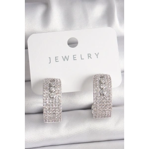 Pirinç Gümüş Renk Zirkon Taşlı Halka Messika Model Kadın Küpe