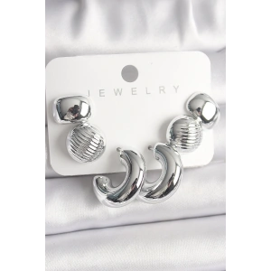 Gümüş Renk İşlemeli Daire Halka Model CCB Platik Kadın Küpe Seti