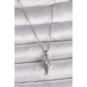 316L Çelik Gümüş Renk Zincir Zirkon Taşlı Kuzey Yıldızı Model Kadın Kolye