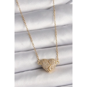 316L Çelik Gold Renk Zincir Zirkon Taşlı Mıknatıslı Kalp Model Kadın Kolye