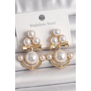 Pirinç Gold Renk İncili Çapa Model Kadın Küpe