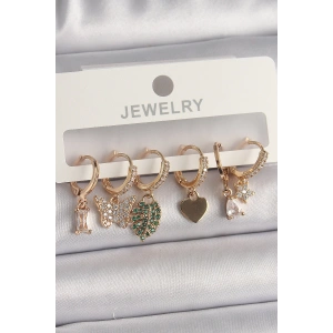 Pirinç Gold Renk Renkli Kelebek Figür Çoklu Figür Kadın Küpe Seti