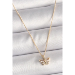 Pirinç Gold Renk Zirkon Taşlı Kelebek Model Kadın Kolye