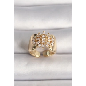 Pirinç Gold Renk Ayarlanabilir Baget Zirkon Taş Kadın Yüzük